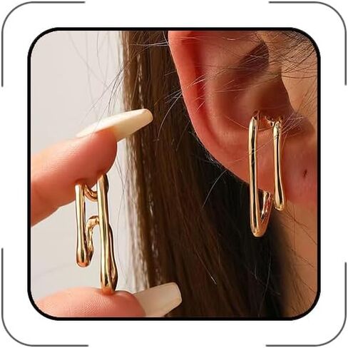 Non-Piercing Cartilage Ear Cuffs for Women, Gold Silver Plated Irregular Geometric Clip On Earrings, Gothic Y2K Grunge Statement Earring for Daily Wear in Saudi Arabia