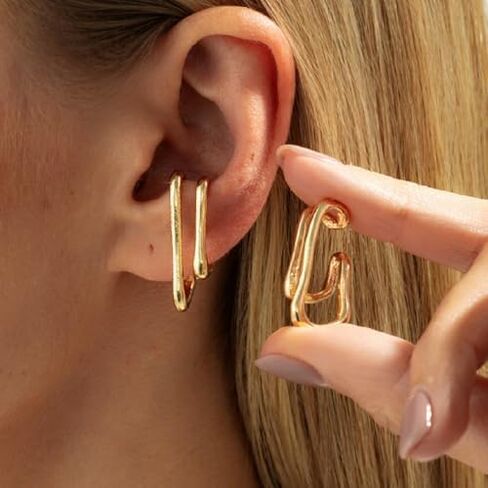 Non-Piercing Cartilage Ear Cuffs for Women, Gold Silver Plated Irregular Geometric Clip On Earrings, Gothic Y2K Grunge Statement Earring for Daily Wear in Saudi Arabia