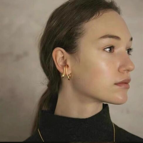 Non-Piercing Cartilage Ear Cuffs for Women, Gold Silver Plated Irregular Geometric Clip On Earrings, Gothic Y2K Grunge Statement Earring for Daily Wear in Saudi Arabia