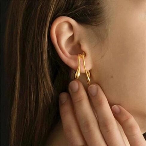 Non-Piercing Cartilage Ear Cuffs for Women, Gold Silver Plated Irregular Geometric Clip On Earrings, Gothic Y2K Grunge Statement Earring for Daily Wear in Saudi Arabia