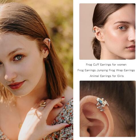 Silver Frog Stud Earrings Cute Animal Jewelry Women Birthday Christmas Gifts in Kuwait