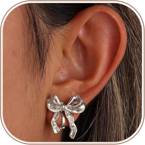Clip On Earrings for Women 18K Gold Plated Hypoallergenic Bow Clip Earrings for Non Piercing Ears Trendy Stud Earings in Saudi Arabia