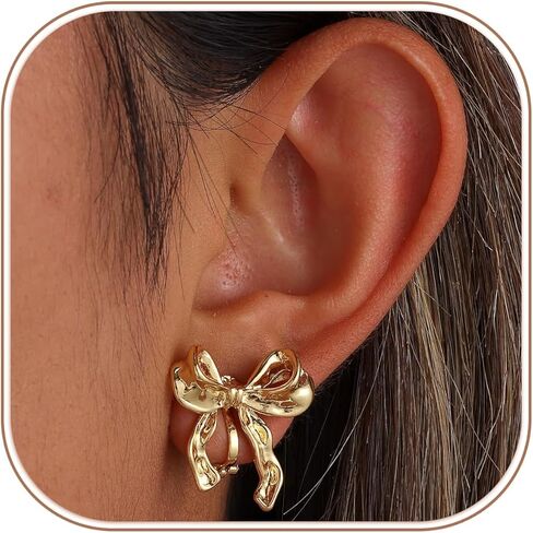 Clip On Earrings for Women 18K Gold Plated Hypoallergenic Bow Clip Earrings for Non Piercing Ears Trendy Stud Earings in Saudi Arabia