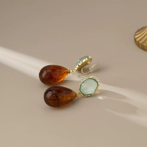 Maillard Dangle Clip On Earrings for Women Ear Clips Green Water Ripples Coil Ear Clip No Pierced Retro-style in Saudi Arabia