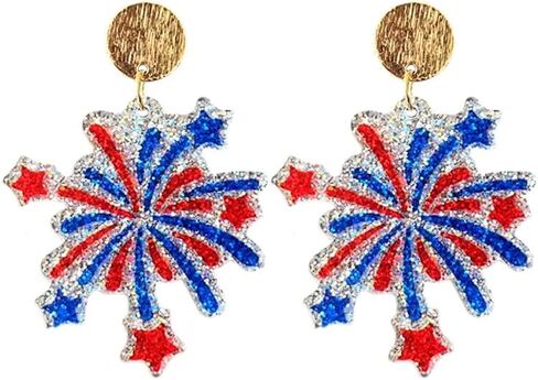 2025 4th of July American Patriotic Acrylic Earrings for Women Glitter Red White Blue Firework Stud Earrings Lightweight Independence Holiday Memorial Day Gift in Kuwait