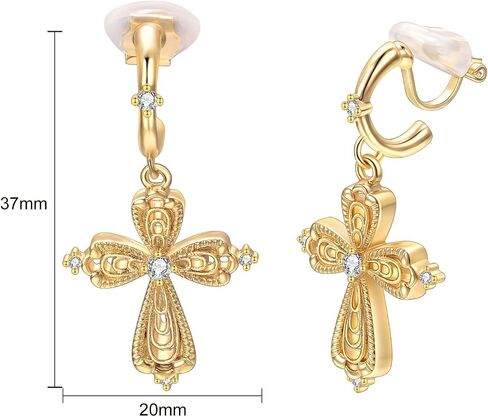 Dangle Cross Clip On Earrings for Women Gold Goth Cross Earrings 18K Gold Plated Hypoallergenic Statement Earrings Trendy Zircon Jewelry in Saudi Arabia