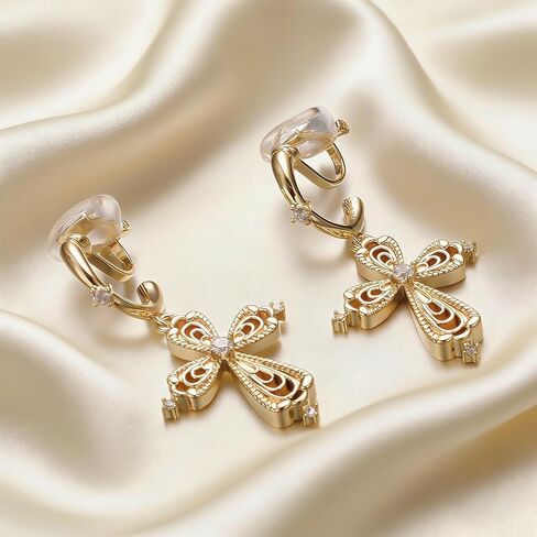 Dangle Cross Clip On Earrings for Women Gold Goth Cross Earrings 18K Gold Plated Hypoallergenic Statement Earrings Trendy Zircon Jewelry in Saudi Arabia