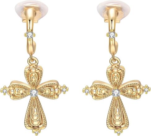 Dangle Cross Clip On Earrings for Women Gold Goth Cross Earrings 18K Gold Plated Hypoallergenic Statement Earrings Trendy Zircon Jewelry in Saudi Arabia