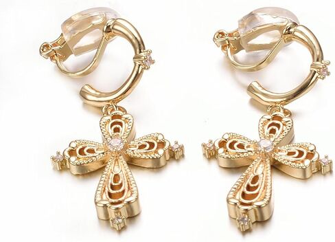 Dangle Cross Clip On Earrings for Women Gold Goth Cross Earrings 18K Gold Plated Hypoallergenic Statement Earrings Trendy Zircon Jewelry in Saudi Arabia