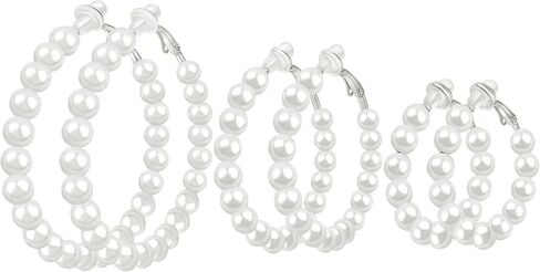 3 Pairs Outstanding Pearl Clip On Earrings - Beautiful Non Pierced Hoops. Reliable Chunky Simulated Drops Featuring Comfortable Ear Fasteners, Elegant Women Jewelry in Saudi Arabia