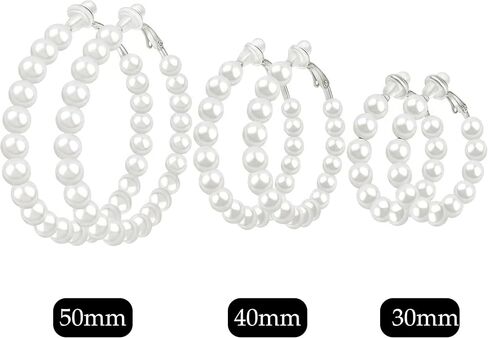 3 Pairs Outstanding Pearl Clip On Earrings - Beautiful Non Pierced Hoops. Reliable Chunky Simulated Drops Featuring Comfortable Ear Fasteners, Elegant Women Jewelry in Saudi Arabia