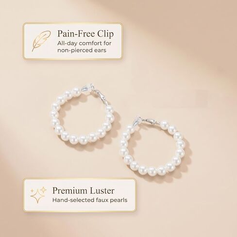 3 Pairs Outstanding Pearl Clip On Earrings - Beautiful Non Pierced Hoops. Reliable Chunky Simulated Drops Featuring Comfortable Ear Fasteners, Elegant Women Jewelry in Saudi Arabia