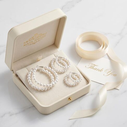 3 Pairs Outstanding Pearl Clip On Earrings - Beautiful Non Pierced Hoops. Reliable Chunky Simulated Drops Featuring Comfortable Ear Fasteners, Elegant Women Jewelry in Saudi Arabia