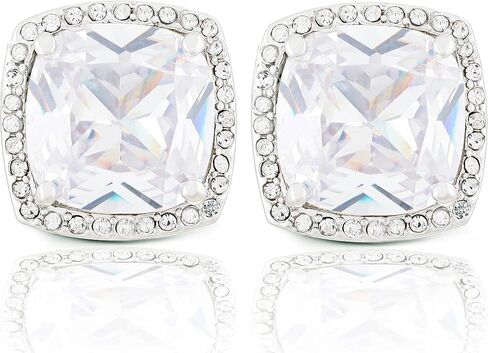 Rhodium Plated Cushion Cut Halo Cubic Zirconia French Clip Earrings in Kuwait