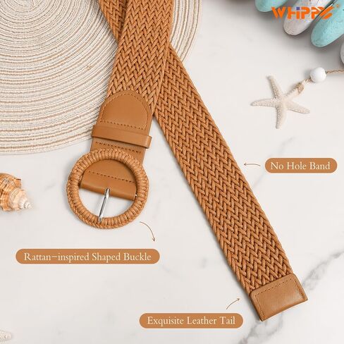 WHIPPY Wide Woven Belt for Women Rattan Braided Waist Belt Fashion Boho Straw Raffia Belt for Dresses in Kuwait