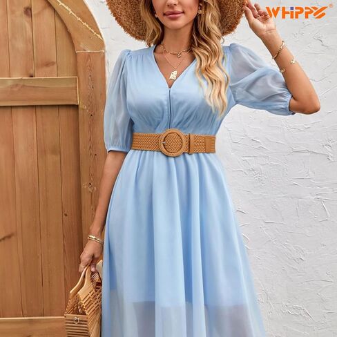 WHIPPY Wide Woven Belt for Women Rattan Braided Waist Belt Fashion Boho Straw Raffia Belt for Dresses in Kuwait