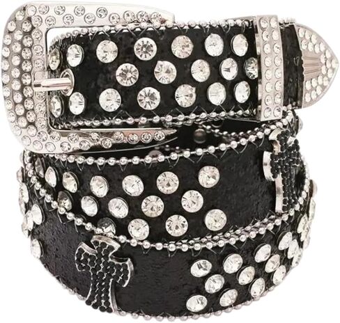Western Rhinestone Leather Belt for Men Women, Y2k Goth Punk Emo Belt with Cross Pattern, Cowgirl Y2k Accessories in Saudi Arabia