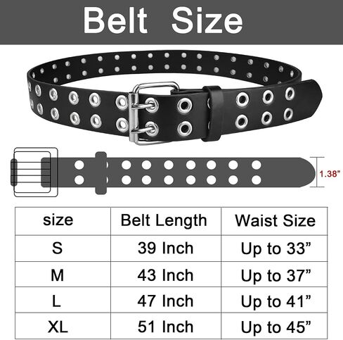 Grommet Leather Belts for Women, Black Belt Women Men with Double Holes & Chains in Kuwait