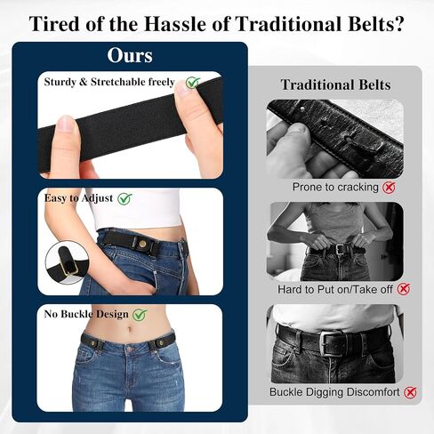 No Buckle Stretch Belts for Women/Men Adjustable Buckleless Side Belt Elastic Invisible Belt for Pants Jeans in Kuwait
