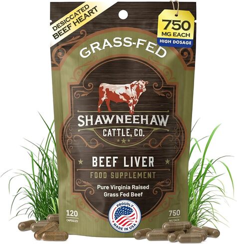 Shawneehaw Farms Freeze Dried Beef Liver Capsules 3000mg, 120 Capsules 30 Day's Supply - Non-GMO Desiccated Beef Heart for Iron & Energy Support - Grassfed Beef Organ Supplement for Women & Men in Kuwait