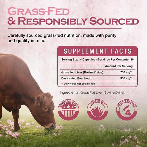 Shawneehaw Farms Freeze Dried Beef Liver Capsules 3000mg, 120 Capsules 30 Day's Supply - Non-GMO Desiccated Beef Heart for Iron & Energy Support - Grassfed Beef Organ Supplement for Women & Men in Kuwait