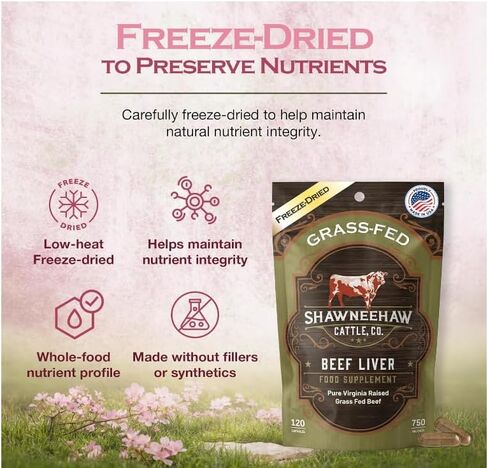 Shawneehaw Farms Freeze Dried Beef Liver Capsules 3000mg, 120 Capsules 30 Day's Supply - Non-GMO Desiccated Beef Heart for Iron & Energy Support - Grassfed Beef Organ Supplement for Women & Men in Kuwait