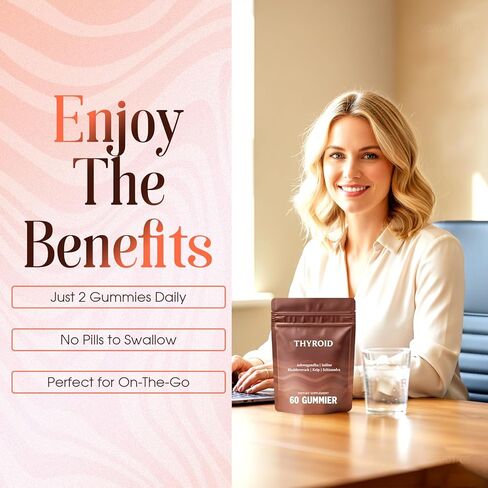 Thyroid Gummies for Women, with Selenium, L-Tyrosine, Ashwagandha, Iodine, Schisandra, Support Overall Wellness, Supports Resilience and Balance Throughout - 60 Gummies (1) in Saudi Arabia