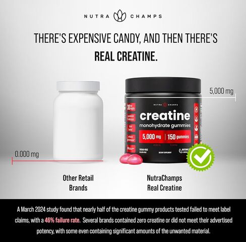 NutraChamps 150 Creatine Gummies for Men & Women - 5g Sugar Free Chewable Creatine Monohydrate Gummies - Supports Protein Synthesis, Muscle Recovery & Workout Performance in Saudi Arabia
