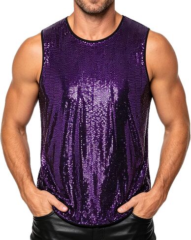 Men's 70s Sequin Tank Top, Sparkly Disco Metallic Sleeveless Shirt in Saudi Arabia