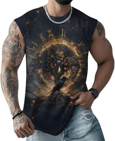 Mens Sleeveless Tank Tops Workout Muscle Gym Shirts Viking Vintage Style T-Shirt in Saudi Arabia