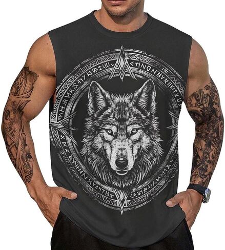 Mens Sleeveless Tank Tops Workout Muscle Gym Shirts Viking Vintage Style T-Shirt in Saudi Arabia