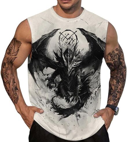Mens Sleeveless Tank Tops Workout Muscle Gym Shirts Viking Vintage Style T-Shirt in Saudi Arabia