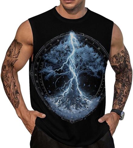 Mens Sleeveless Tank Tops Workout Muscle Gym Shirts Viking Vintage Style T-Shirt in Saudi Arabia