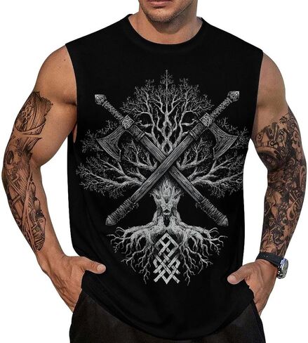 Mens Sleeveless Tank Tops Workout Muscle Gym Shirts Viking Vintage Style T-Shirt in Saudi Arabia