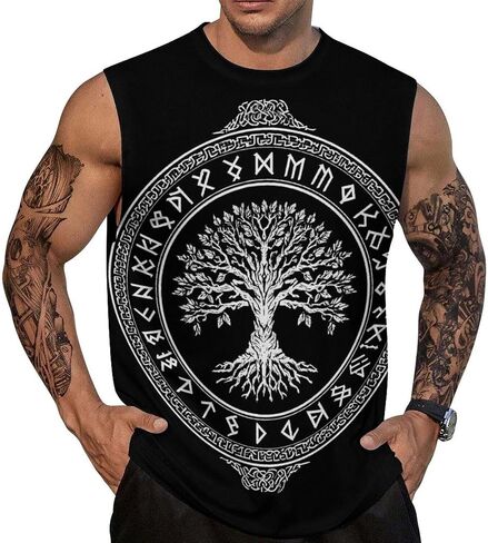 Mens Sleeveless Tank Tops Workout Muscle Gym Shirts Viking Vintage Style T-Shirt in Saudi Arabia