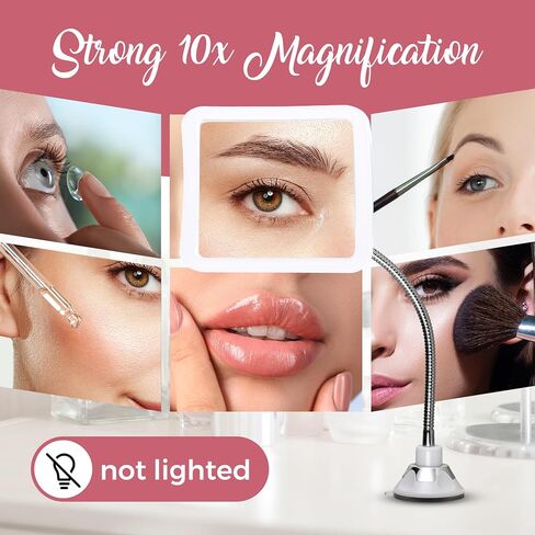 MIRRORVANA Flexible 10X Magnifying Square Makeup Mirror Non Lighted with Adjustable Gooseneck & Suction Cup 2in1 Table Mirror and Wall Mount for Vanity & Bathroom Use - 6.3" x 6.3" (Translucent Frame) in Saudi Arabia
