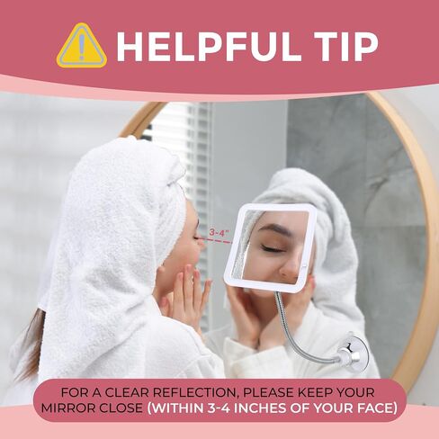 MIRRORVANA Flexible 10X Magnifying Square Makeup Mirror Non Lighted with Adjustable Gooseneck & Suction Cup 2in1 Table Mirror and Wall Mount for Vanity & Bathroom Use - 6.3" x 6.3" (Translucent Frame) in Saudi Arabia