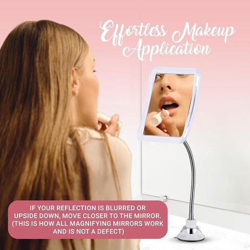MIRRORVANA Flexible 10X Magnifying Square Makeup Mirror Non Lighted with Adjustable Gooseneck & Suction Cup 2in1 Table Mirror and Wall Mount for Vanity & Bathroom Use - 6.3" x 6.3" (Translucent Frame) in Saudi Arabia