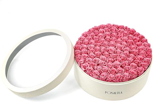 Rosaura Round Preserved Roses Gift Box (Pink, 7 Roses) in Saudi Arabia