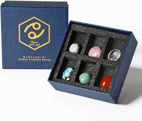 Cancer Zodiac Crystal Gift Set, 6 Natural Healing Crystals for Women, Meditation, Energy, Emotional Balance & Spiritual Growth, Birthday Gift with Guidebook, Pouch & Greeting Card | Complete Gift-Ready for Cancer: Featuring Moonstone, Their Spiritual Guar in Saudi Arabia