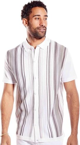 Men’s Short Sleeve Knit Sports Shirt - Modern Polo Vintage Classics: Vertical Stripe Color Block in Kuwait