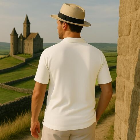 Men’s Short Sleeve Knit Sports Shirt - Modern Polo Vintage Classics: Vertical Stripe Color Block in Kuwait