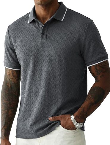 JMIERR Mens Casual Polo Shirt Short Sleeve Vacation Button Summer Beach Knit Stretchy Golf Shirts in Kuwait