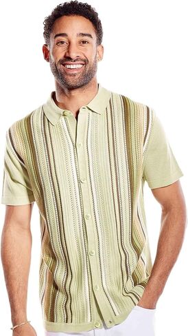 Men’s Short Sleeve Knit Sports Shirt - Modern Polo Vintage Classics: Vertical Stripe Color Block in Kuwait