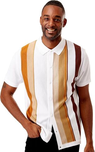 Men’s Short Sleeve Knit Sports Shirt - Modern Polo Vintage Classics: Vertical Stripe Color Block in Kuwait