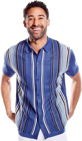 Men’s Short Sleeve Knit Sports Shirt - Modern Polo Vintage Classics: Vertical Stripe Color Block in Kuwait