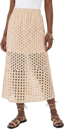 Summer Casual Long Skirt for Women Cotton Eyelet Maxi Skirts Boho Beach Skirt High Waist Hollow Out Skirt with Underneath in Saudi Arabia