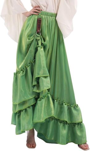 Womens Ruffle Layered Maxi Skirt with Hikes Medieval Flowy Fairy Skirts Victorian in Saudi Arabia