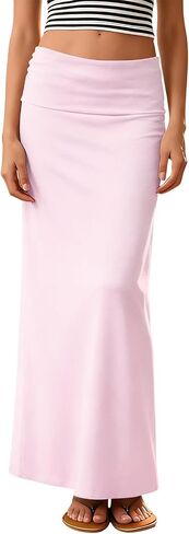 Women Fold Over Maxi Skirt Strechy High Rise Waist Foldover Aline Casual Going Out Party Vacation Y2k Long Skirts in Saudi Arabia