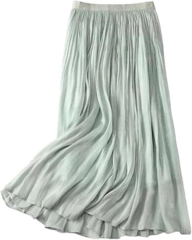 Women Chiffon Pleated Half-Length Skirt High Waist A Line French Skirt Spring Summer in Kuwait